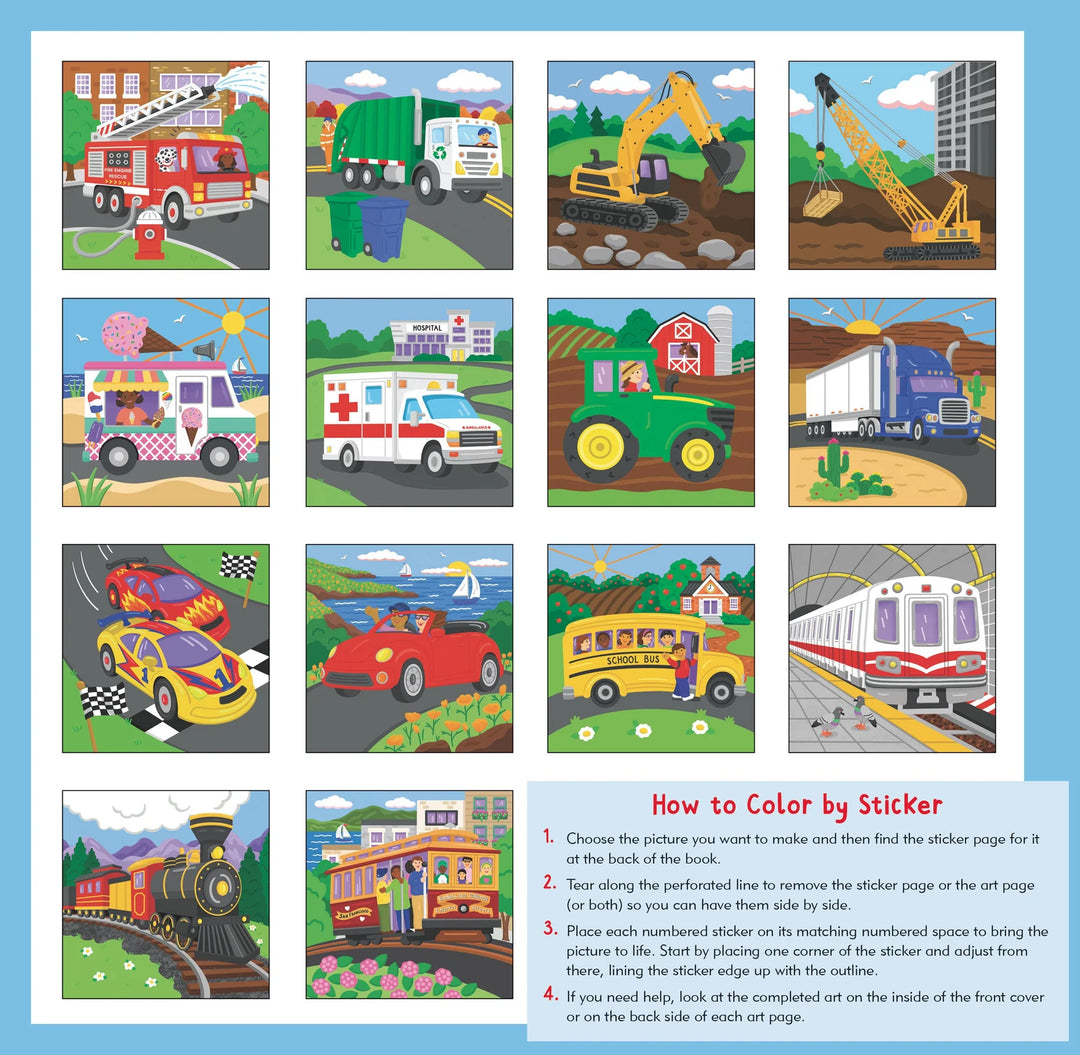 Cars, Trucks, Trains My First Color-By-Sticker Book