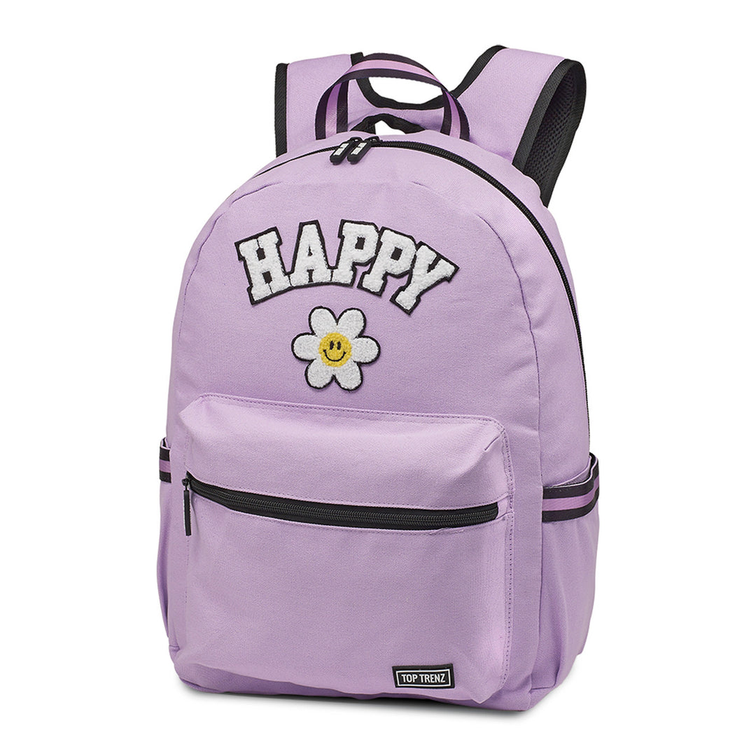 Top Trenz Purple Happy Patch Canvas Backpack