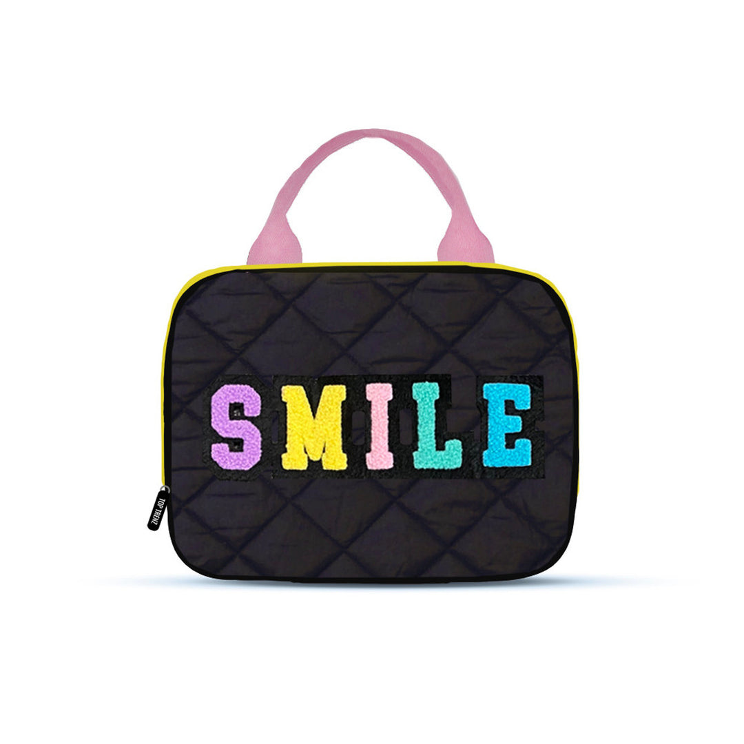 Top Trenz Black Puffer Insulated Lunch Box With Smile Patch