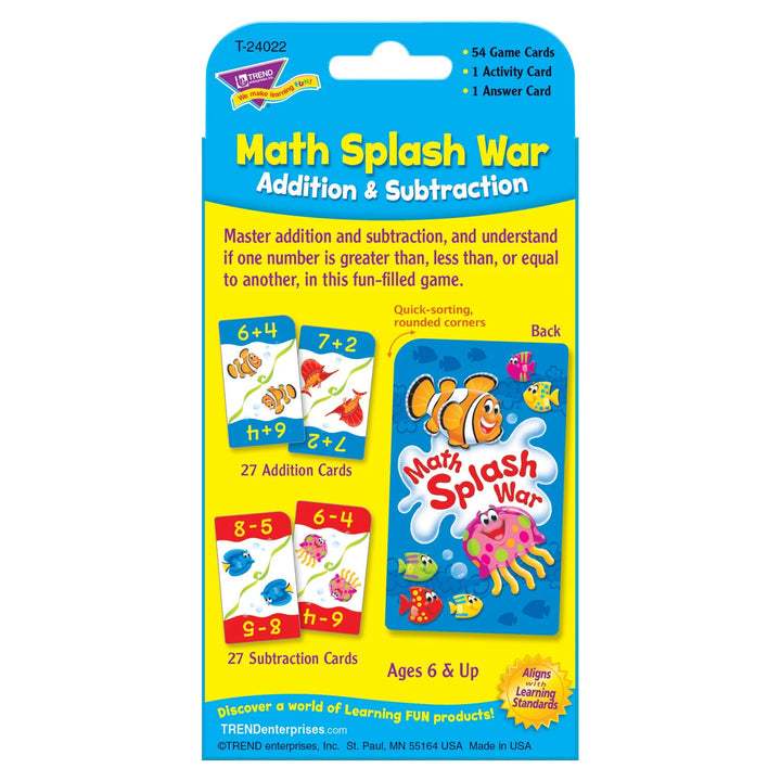 Math Splash War Card Game Addition/Subtraction