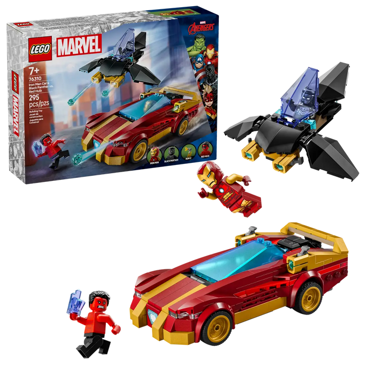 LEGO® Marvel Iron Man Car & Black Panther vs. Red Hulk