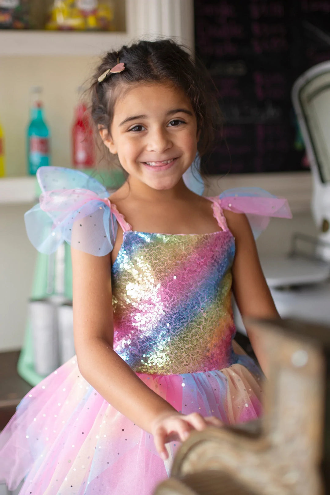 Rainbow Fairy Dress & Wings (Size 5-6)